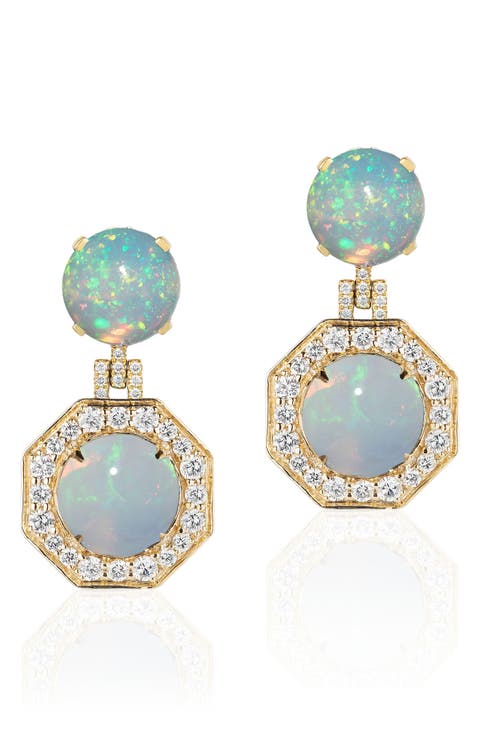 Rock 'n Roll 18k Gold Opal & Diamond Drop Earrings