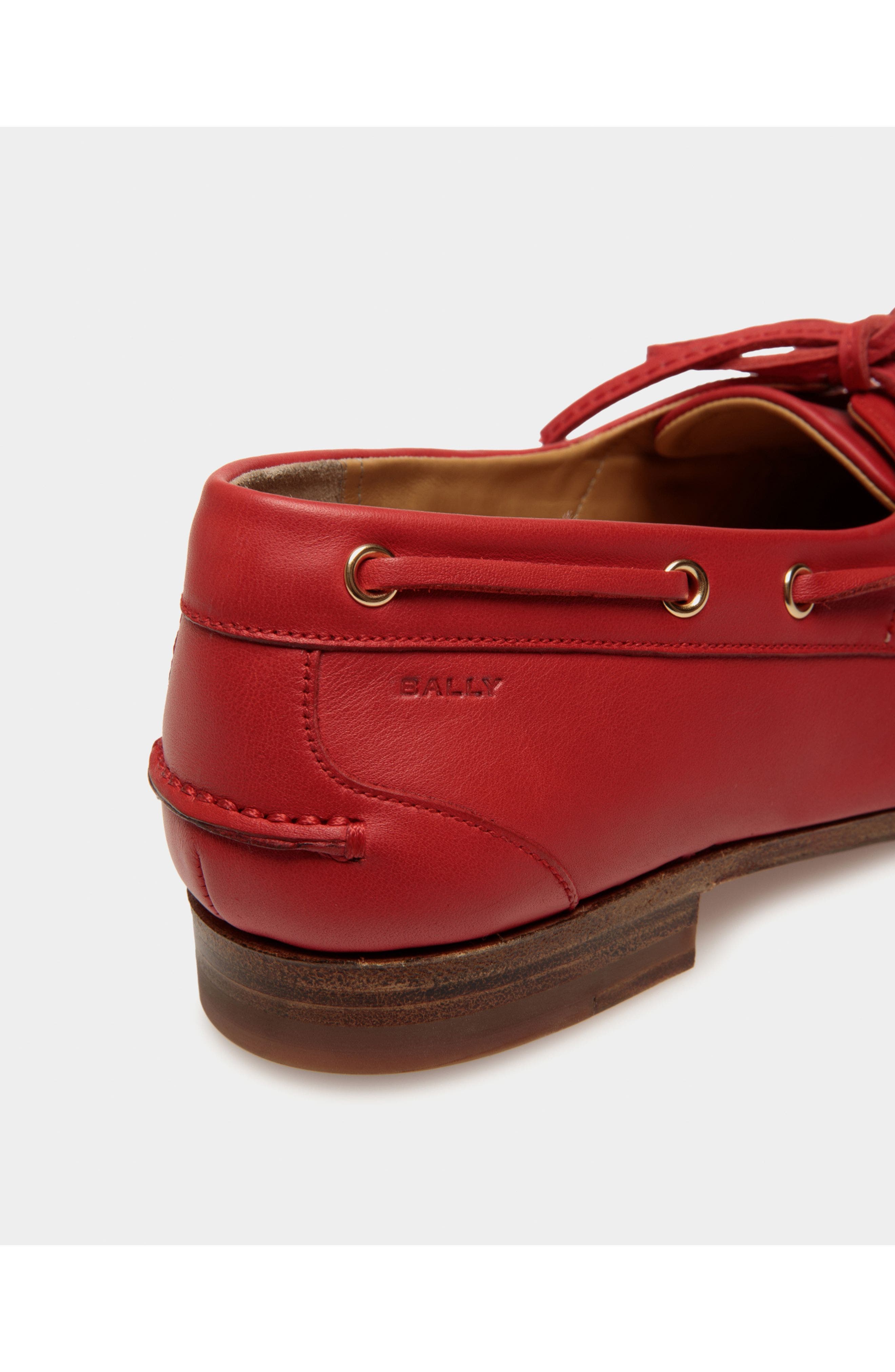 Bally Plume Moccasin in Leather Lined with Sheepskin, Alternate, color, Red