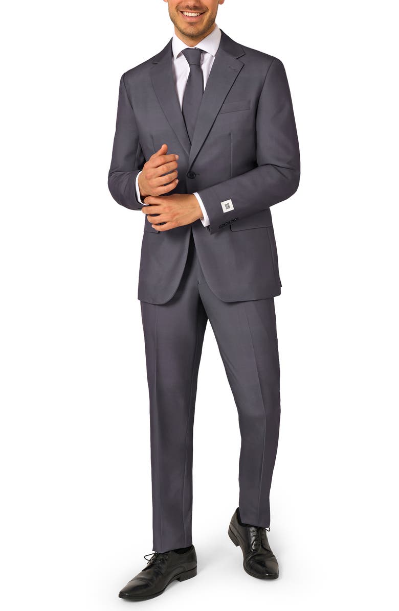 OppoSuits Charcool Slim Fit Suit with Tie, Main, color, Grey