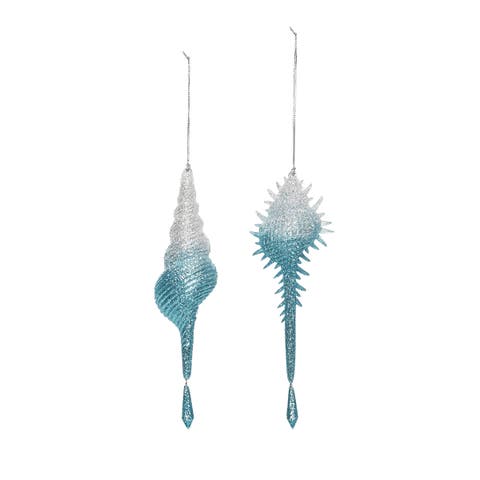 Blue Shimmer Shells Ornaments A/2