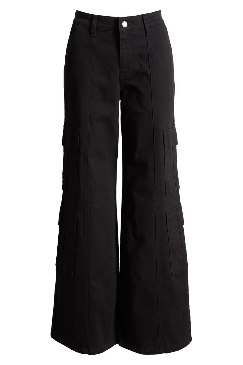High Waist Wide Leg Cargo Jeans, Alternate, color, BLACK