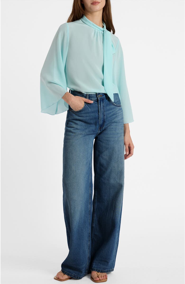 Santorelli Lena Tie Neck Blouse in Silk Crepe De Chine, Alternate, color, Sky Blue