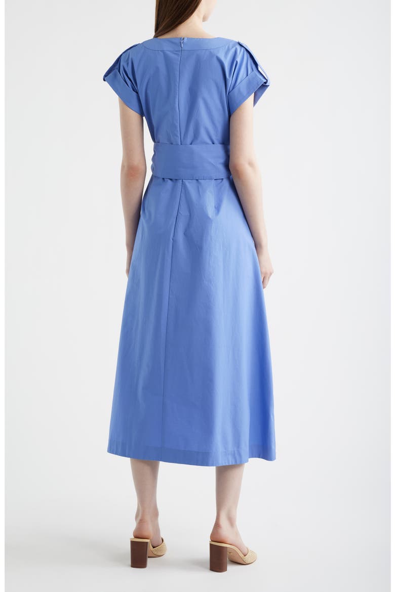 Ladder Stitch Embroidered Tie Belt Cotton Poplin Midi Dress, Alternate, color, PERIWINKLE