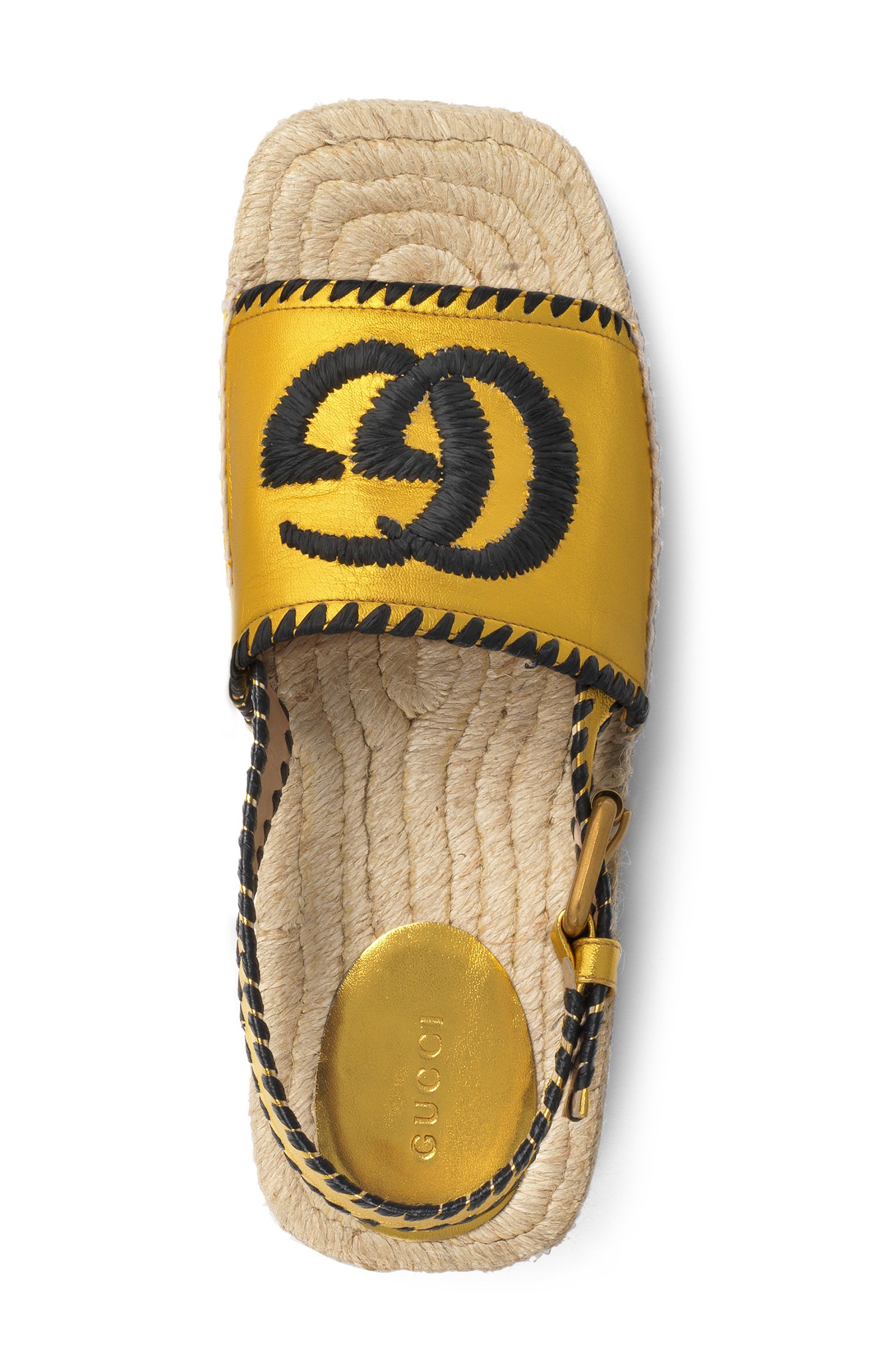 Pilar Embroidered Double G Logo Slingback Espadrille Sandal, Alternate, color, GOLD