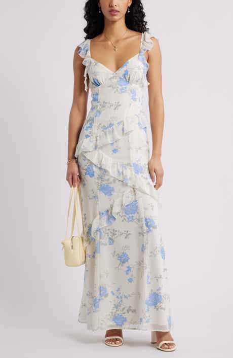 Asymmetric Ruffle Tiered Maxi Dress