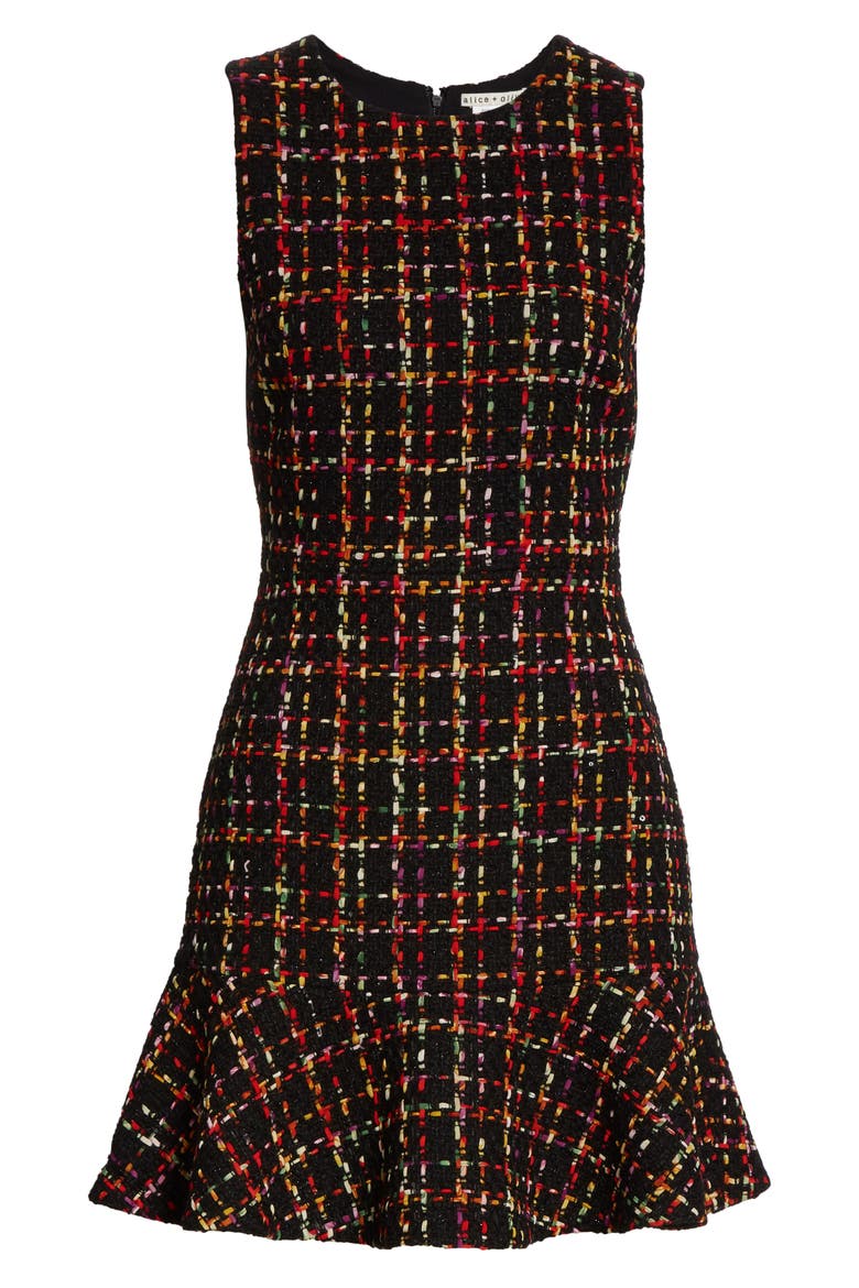 Sonny Tweed Ruffle Skater Dress, Alternate, color, BLACK MULTI