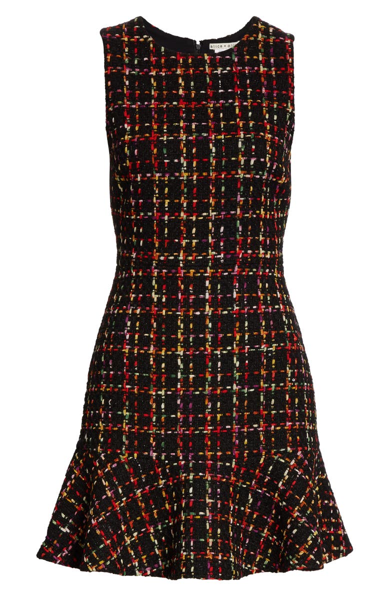 Alice + Olivia Sonny Tweed Ruffle Skater Dress, Alternate, color, 