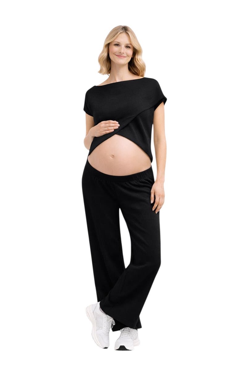 Accouchée Cool Knit Flexible Waist Palazzo Pants, Alternate, color, Black