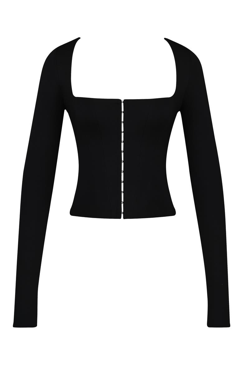 The Long Sleeve Balconette Corset Top, Alternate, color, BLACK