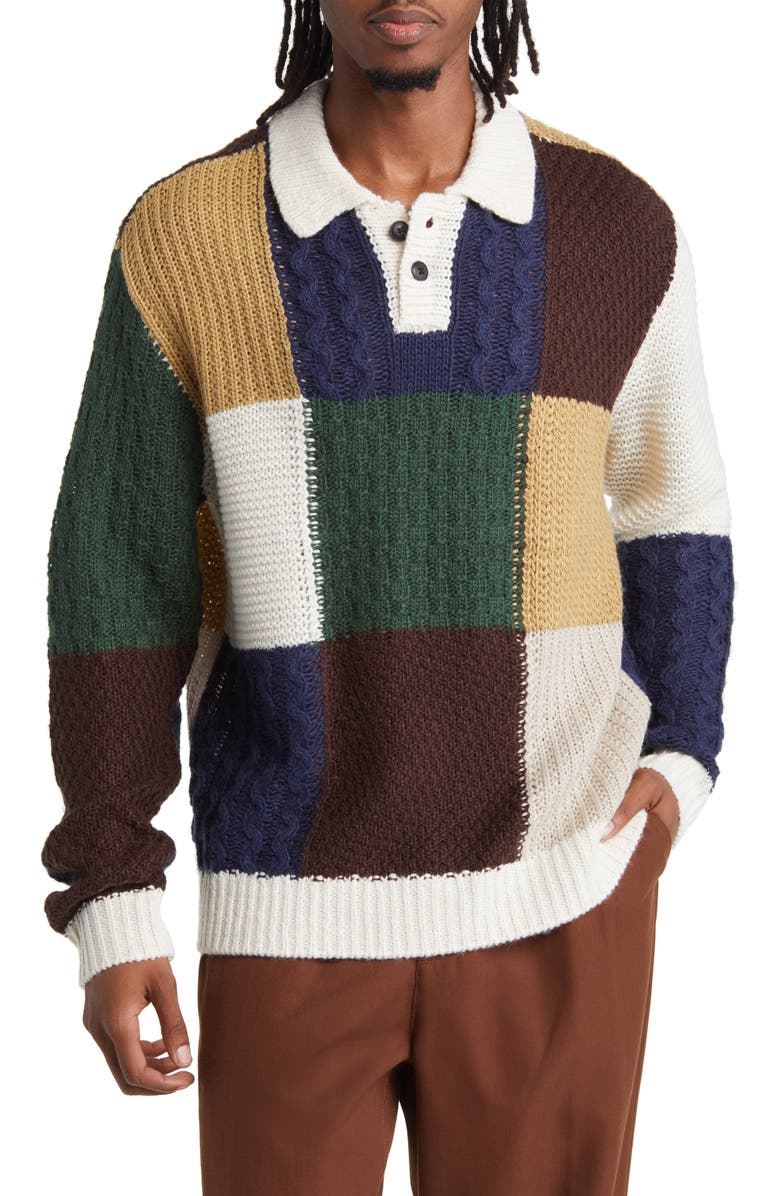 Obey Oliver Patchwork Polo Sweater, Main, color, 