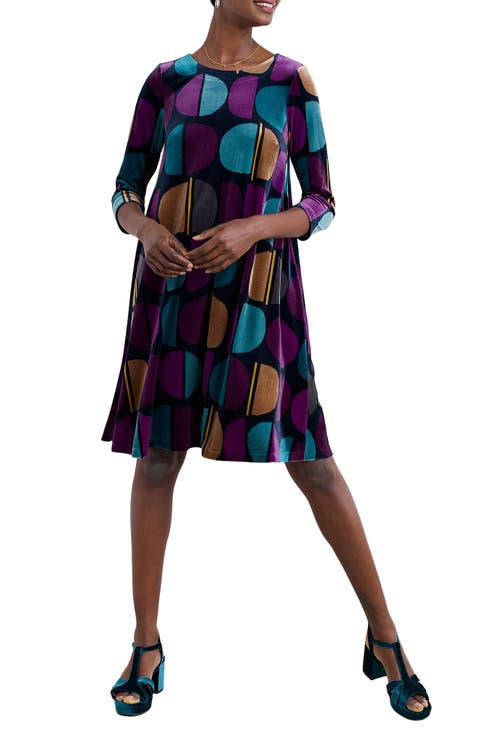Mahonia Abstract Print Velvet Shift Dress