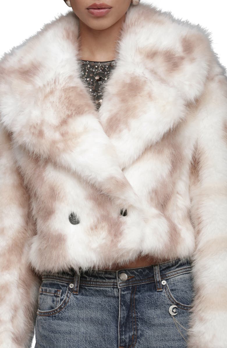 Avec Les Filles Stripe Faux Fur Crop Jacket, Alternate, color, Cream-Tan