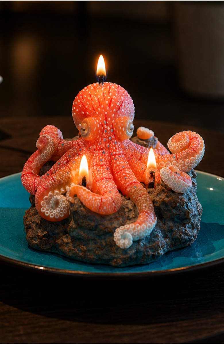 Southlake gifts Octopus on Reef Candle, Alternate, color, Bright Coral / Turquoise