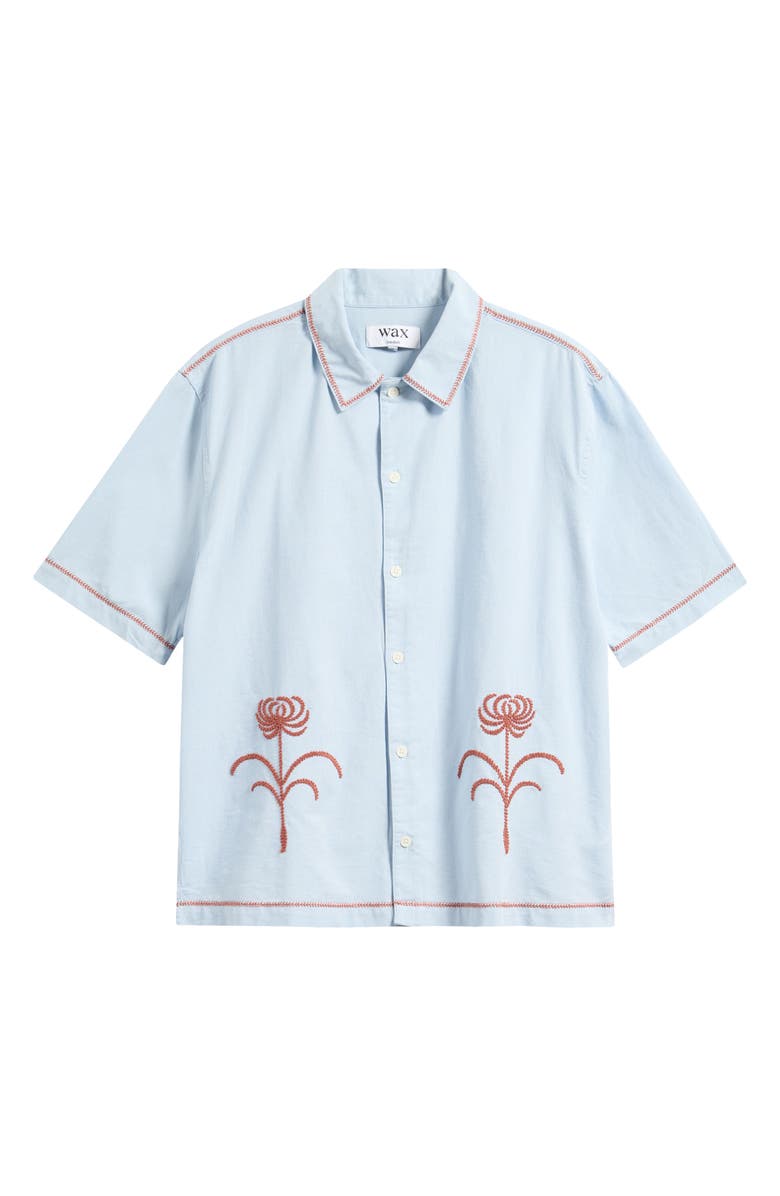 Wax London Keats Embroidered Short Sleeve Button-Up Shirt, Alternate, color, Light Blue / Rust