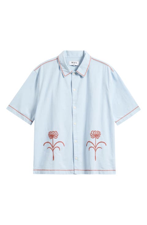 Keats Embroidered Short Sleeve Button-Up Shirt