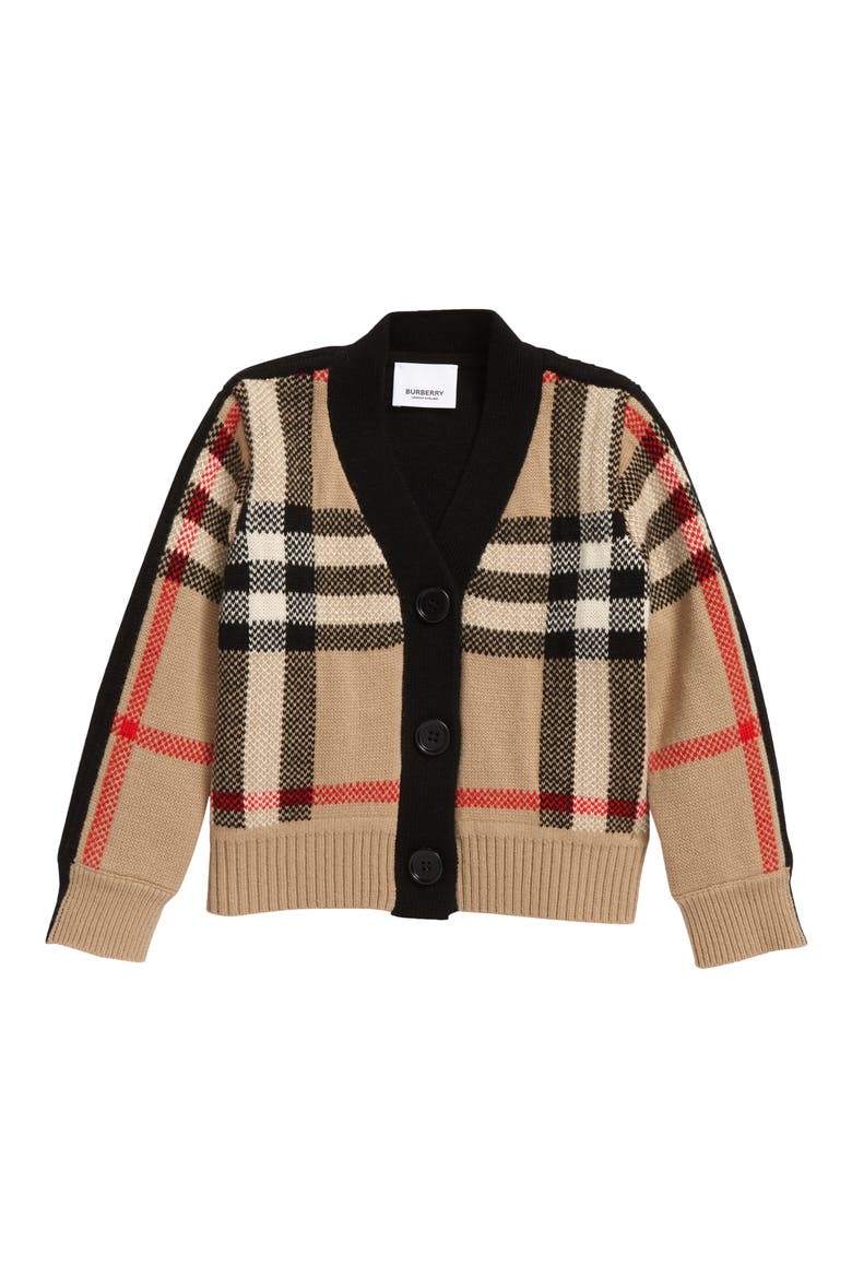 Mini Dianne Check Jacquard Cashmere & Merino Wool Cardigan, Main, color, ARCHIVE BEIGE IP CHK