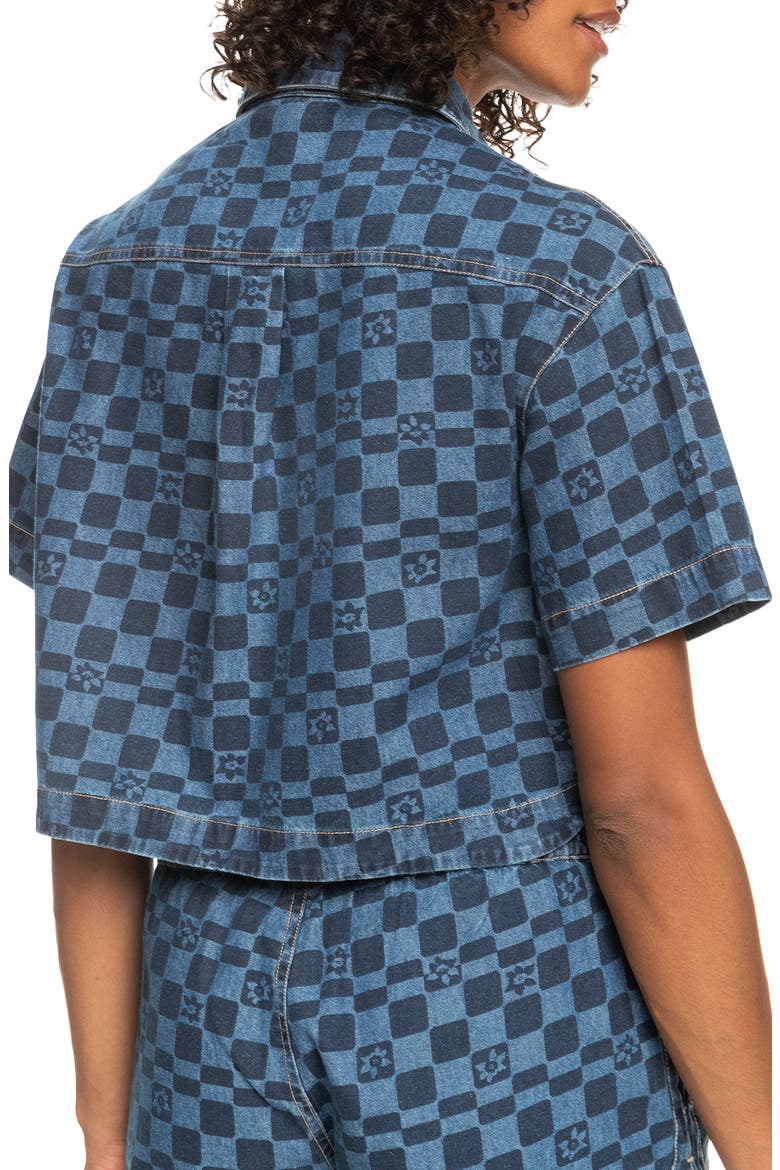 Blue Wave Print Cotton Denim Crop Shirt, Alternate, color, MOOD INDIGO SOL POWE