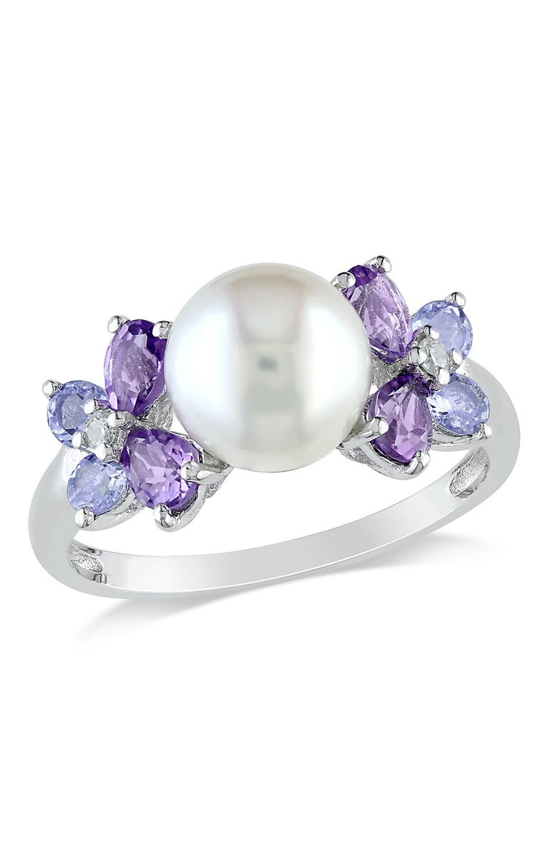 DELMAR Sterling Silver Diamond & Assorted Stone 8-8.5mm Freshwater Pearl Ring, Main, color, 