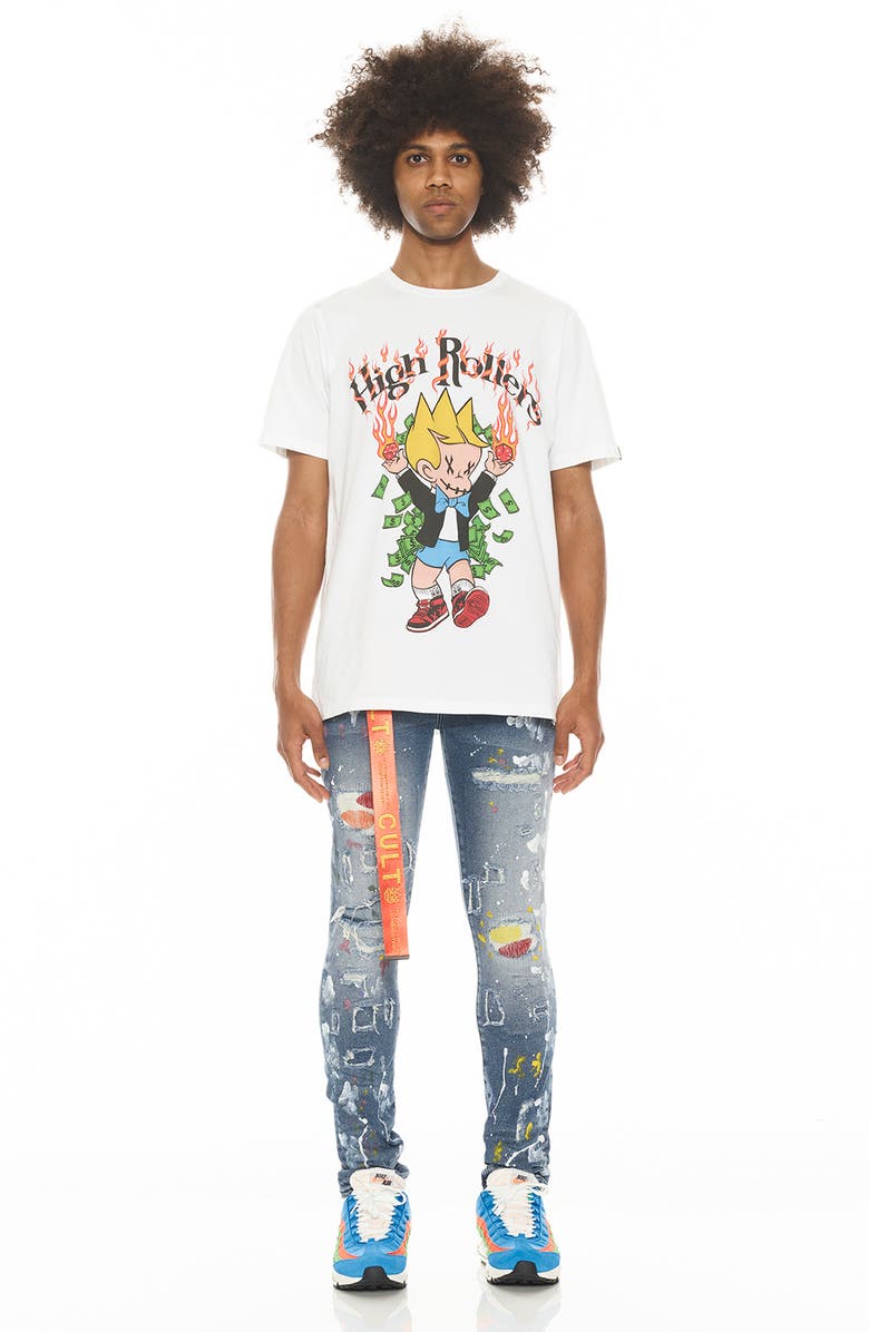 Cult of Individuality Punk Belted Distressed Super Skinny Jeans, Alternate, color,