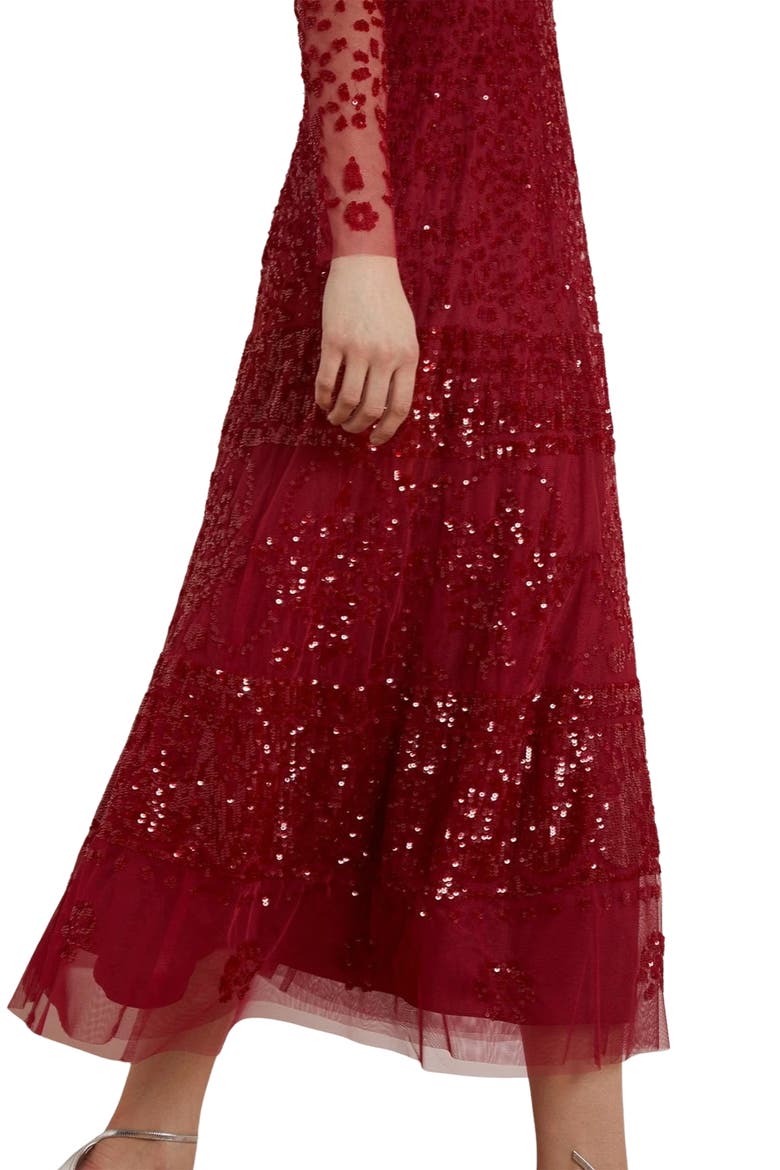 Aurora Long Sleeve Ballerina Midi Dress, Alternate, color, Cherry Red