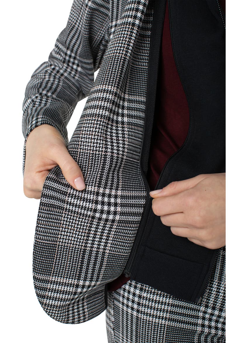 Check Boyfriend Blazer with Removable Hoodie Insert, Alternate, color, BK/WHT/BRN