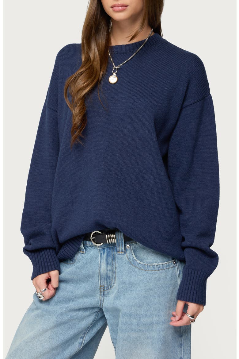 Priscila Oversize Crewneck Sweater, Main, color, NAVY