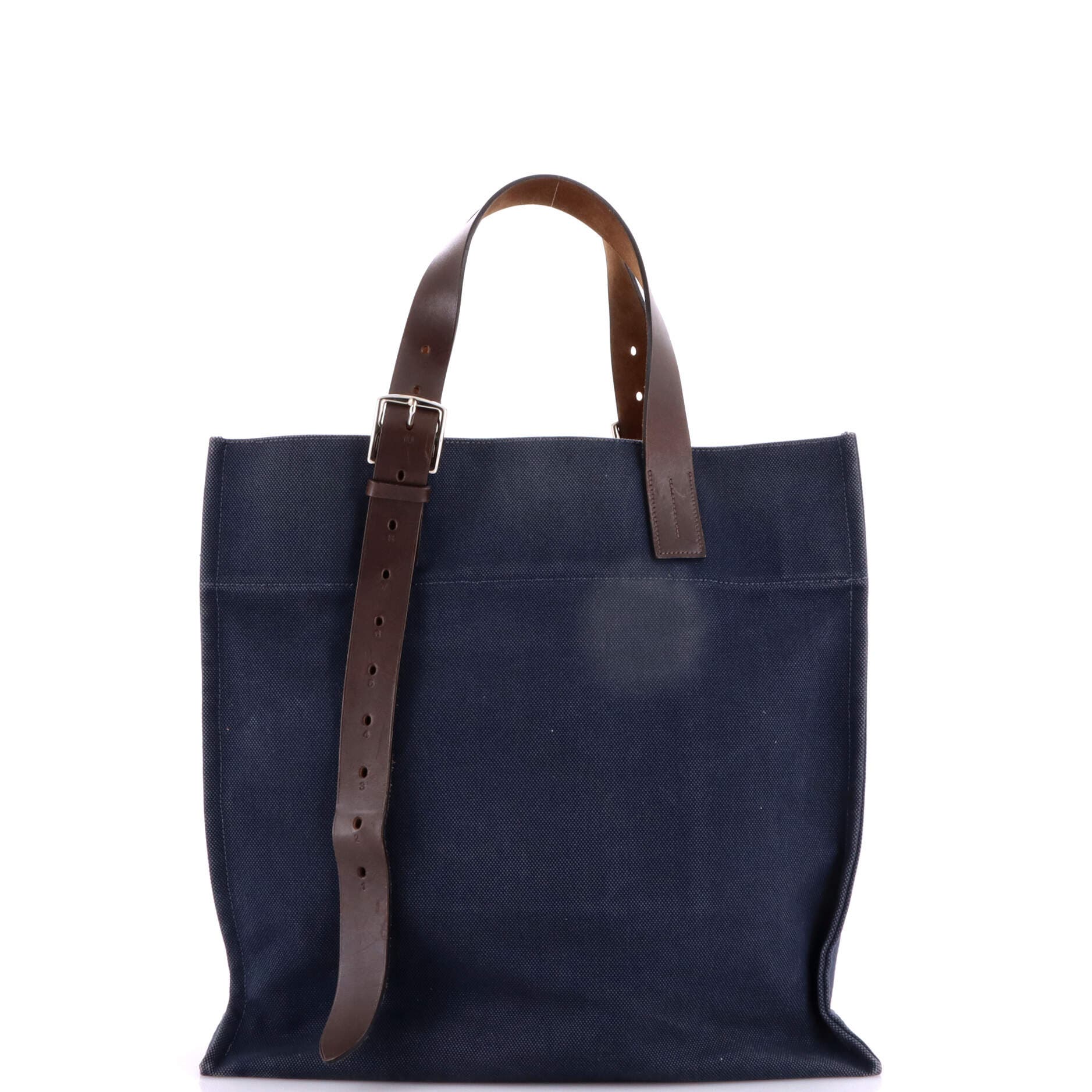 Pre-Owned Hermes Etriviere Shopping Tote Toile and Leather, Alternate, color, Blue