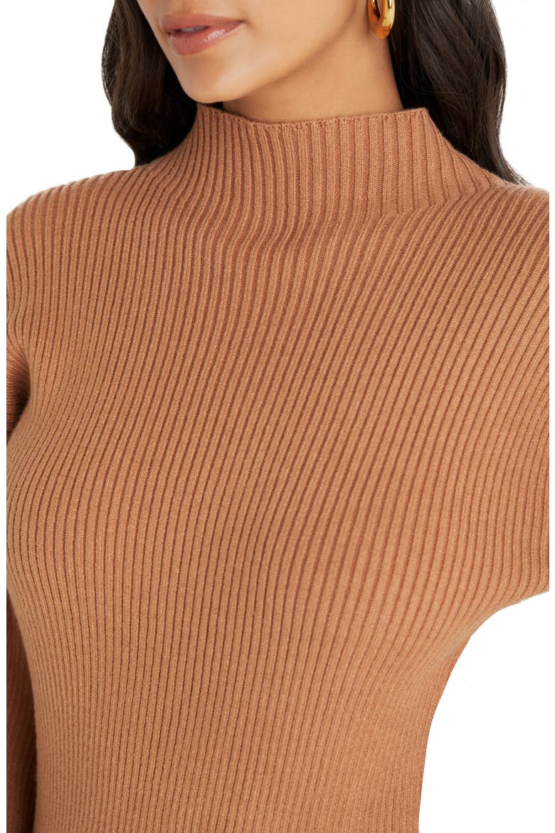 Funnel Neck Ribbed Sweater Dress, Alternate, color, SOFT CAMEL