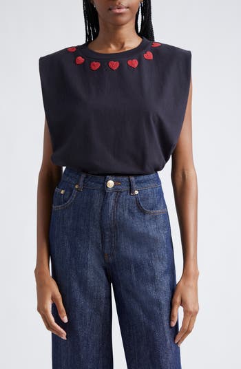 Bead Embellished Cotton Muscle T-Shirt
