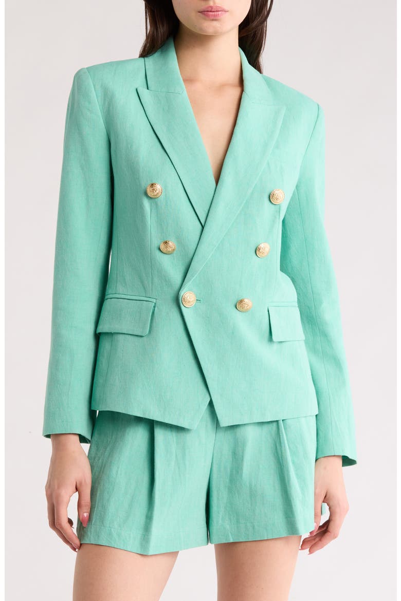 Kenzie Double Breasted Linen & Cotton Blazer, Main, color, SEAFOAM