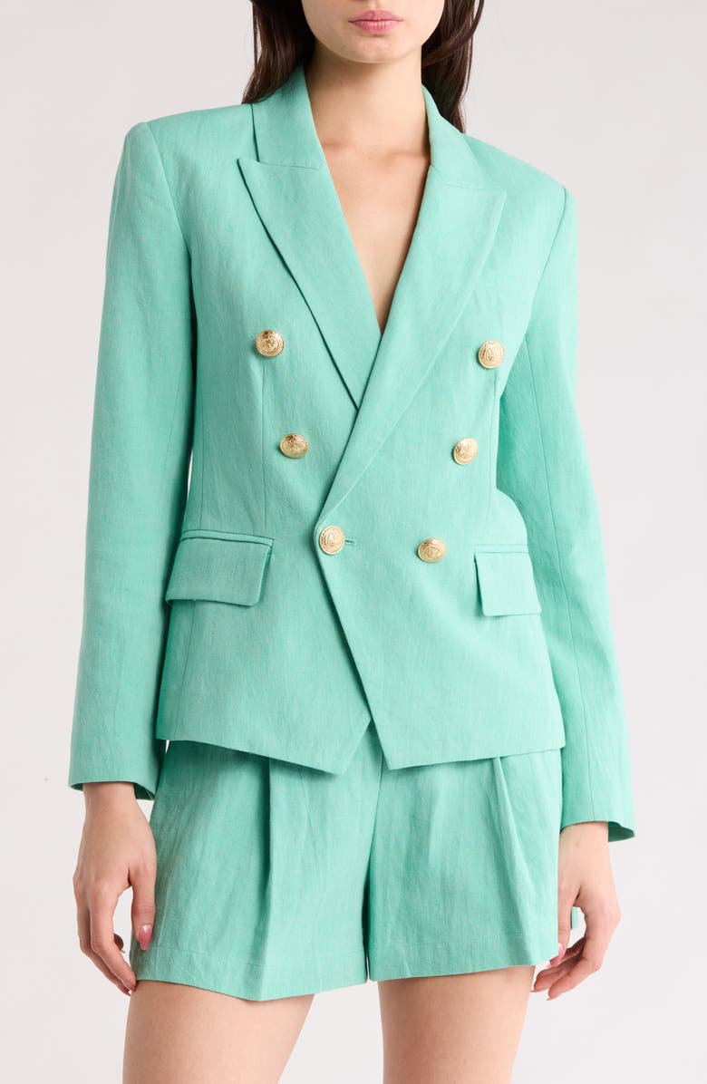 L'AGENCE Kenzie Double Breasted Linen & Cotton Blazer, Main, color,