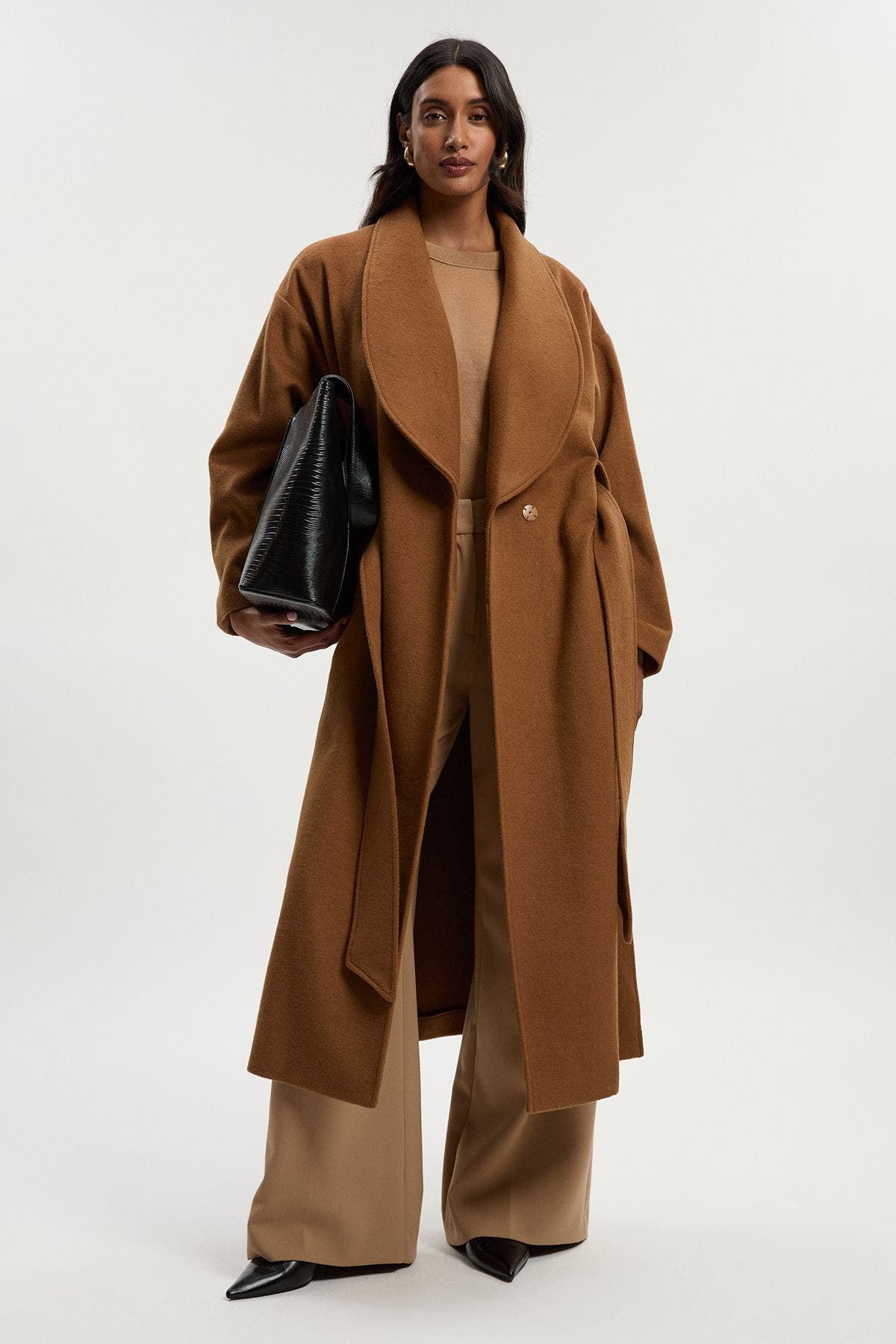 Karen Millen Brushed Wool Wrap Tailored Maxi Coat In Brown