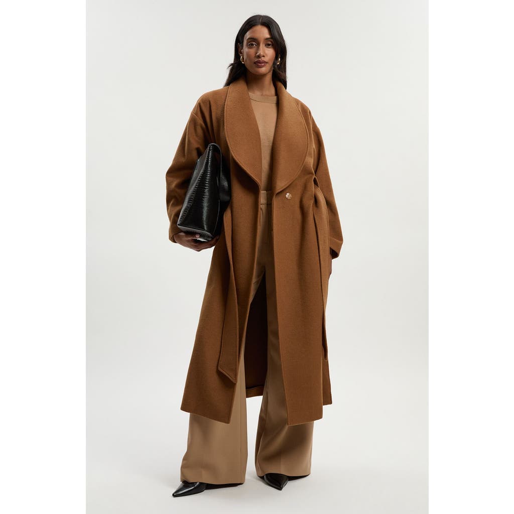 Karen Millen Brushed Wool Wrap Tailored Maxi Coat In Brown