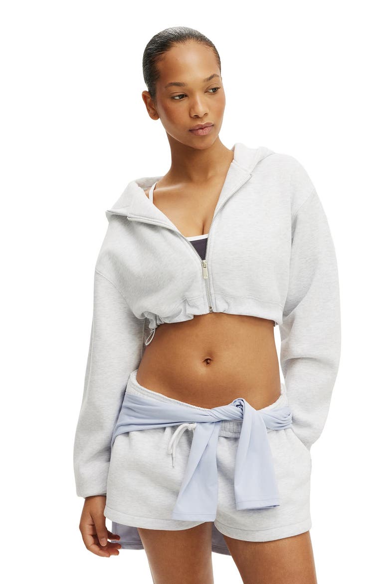 Women's Active Plush Micro Cropped Zip Through, Main, color, Cloudy Grey Marle