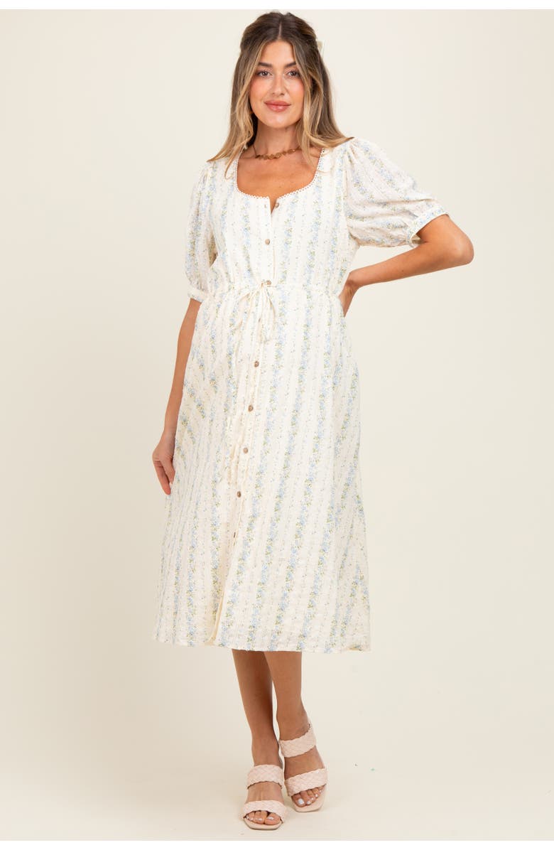 PinkBlush Swiss Dot Floral Print Button Down Midi Dress, Alternate, color, Light Blue