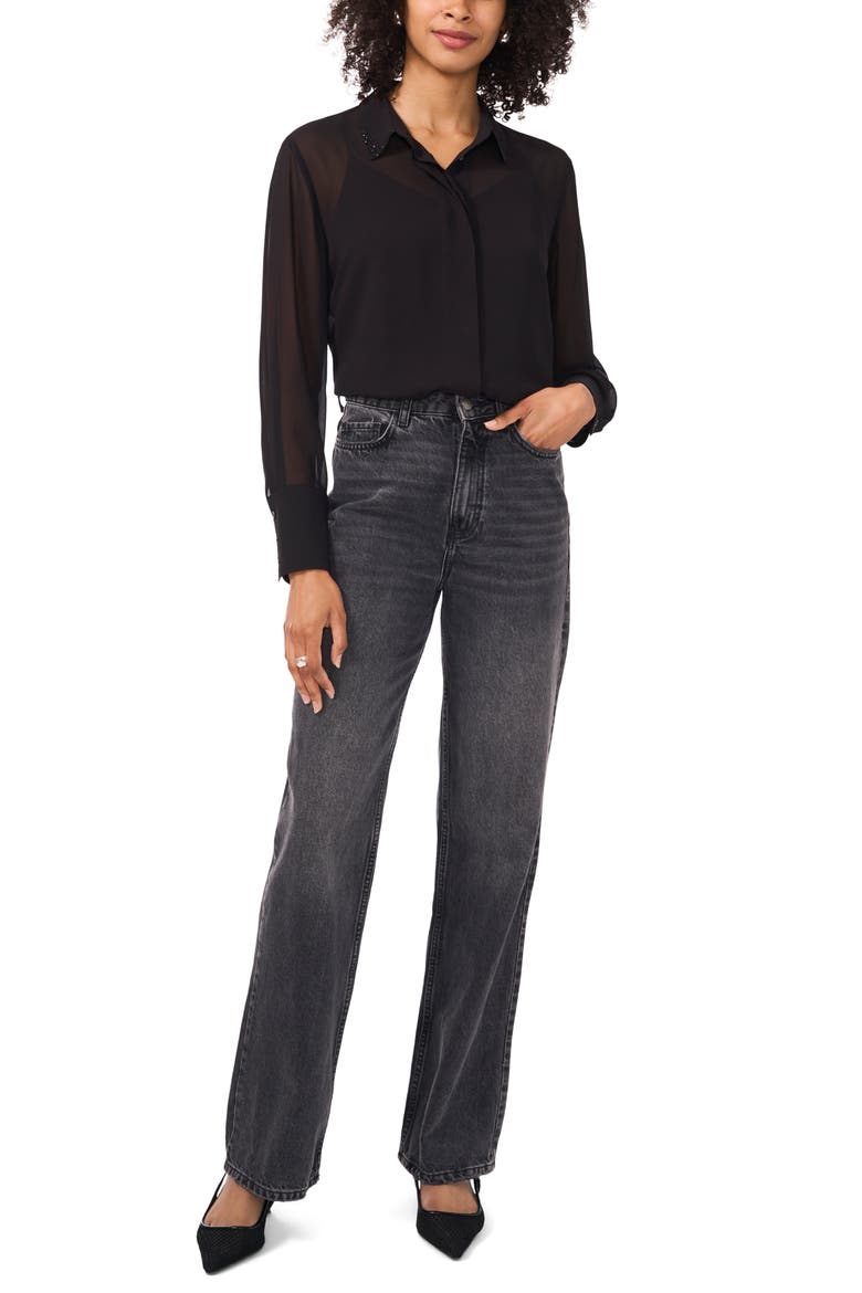 Bead Detail Button-Up Shirt, Alternate, color, RICH BLACK