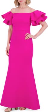 Eliza J Ruffle Sleeve Off the Shoulder Mermaid Gown