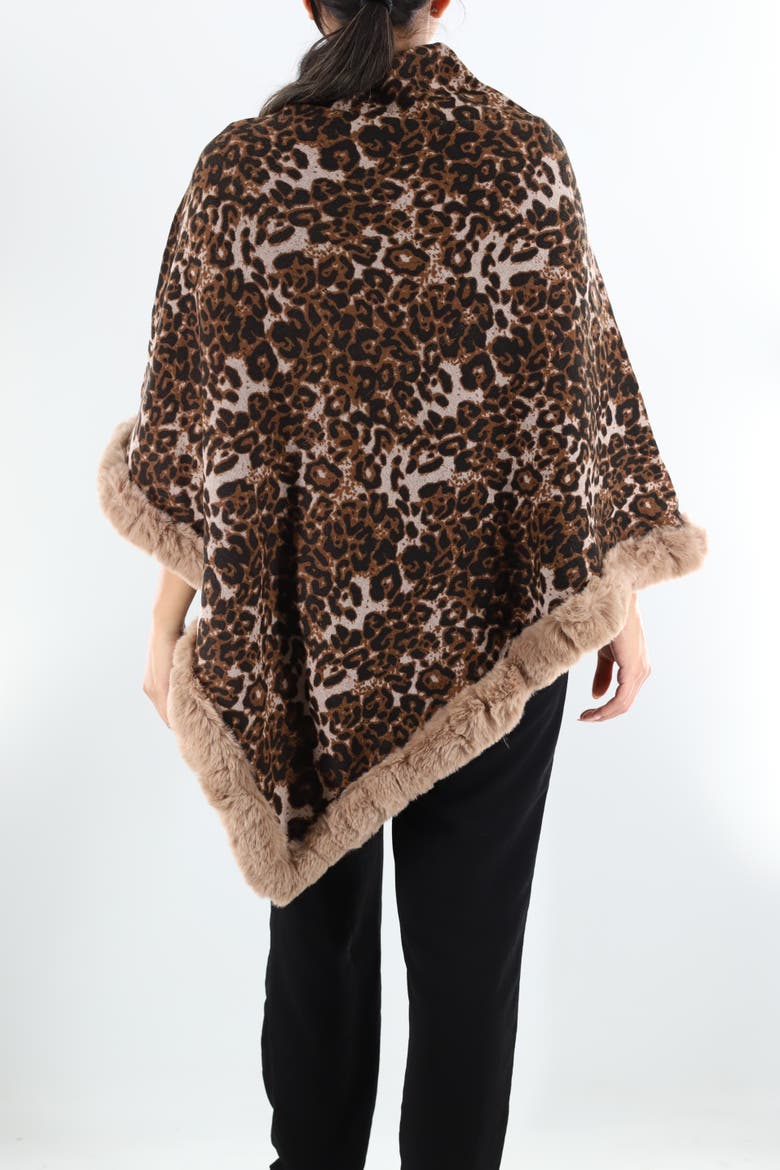 Animal Print Poncho with Stones/Faux Fur, Alternate, color, Brown