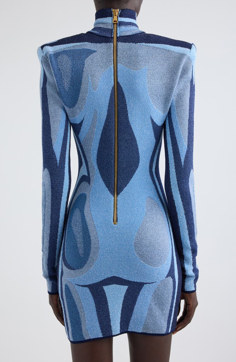 Balmain Trompe l'Oeil Jacquard Long Sleeve Knit Body-Con Dress, Alternate, color, 