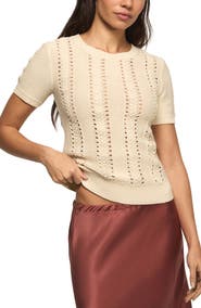 Lucky Brand Pointelle Short Sleeve Sweater