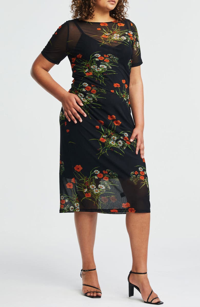 Estelle Bouquet Floral Mesh Overlay Dress, Alternate, color, 