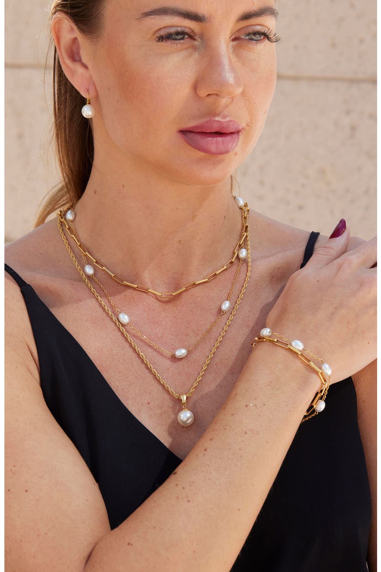 Faux Pearl & Mother-of-Pearl Multilayer Chain Necklaces, Bracelets & Drop Earrings Set, Alternate, color, YELLOW