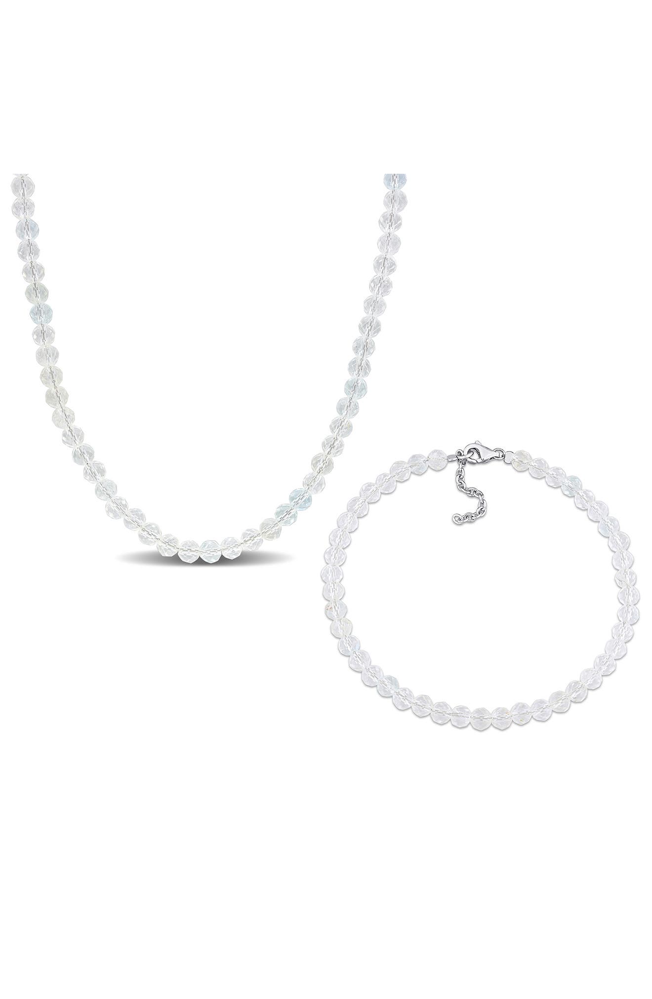 DELMAR White Topaz Beaded Necklace & Bracelet Set