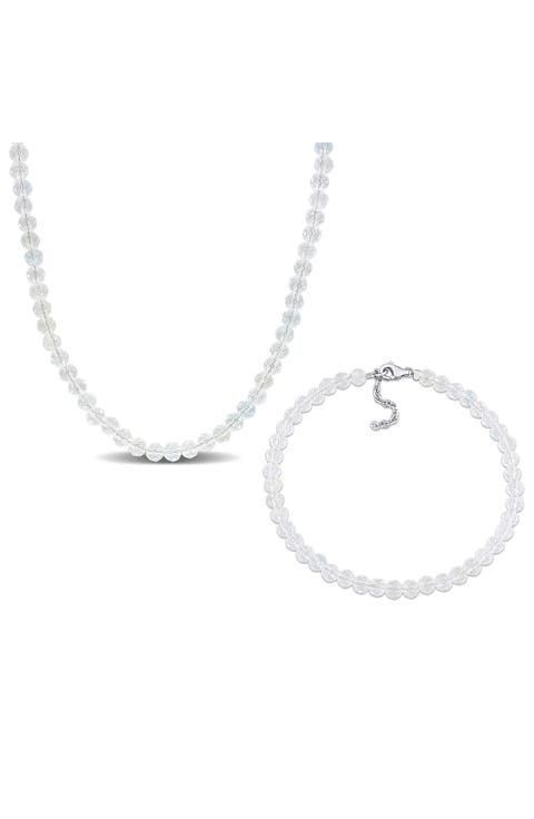 White Topaz Beaded Necklace & Bracelet Set