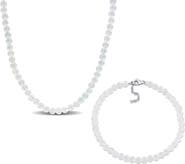 DELMAR White Topaz Beaded Necklace & Bracelet Set