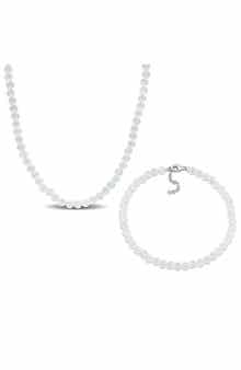 DELMAR White Topaz Beaded Necklace & Bracelet Set