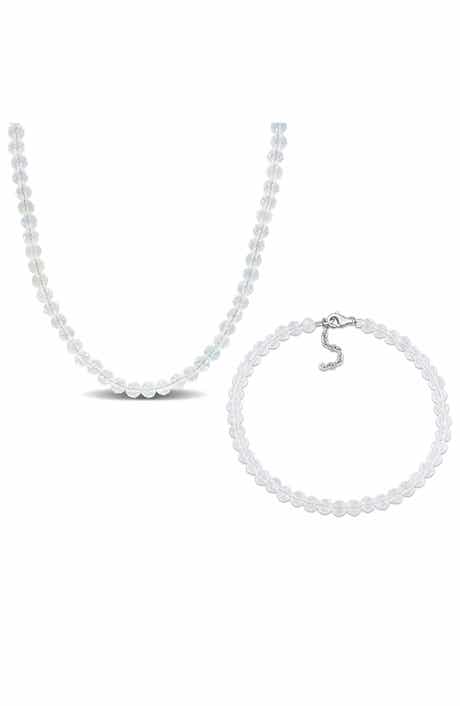 DELMAR White Topaz Beaded Necklace & Bracelet Set