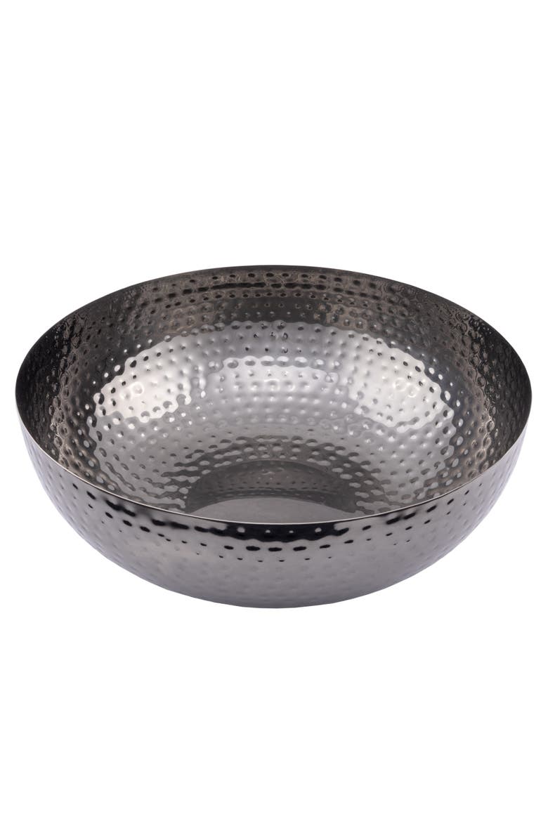 Storied Home Round Hammered Metal Bowl, Oxidized Silver, Main, color, Silver