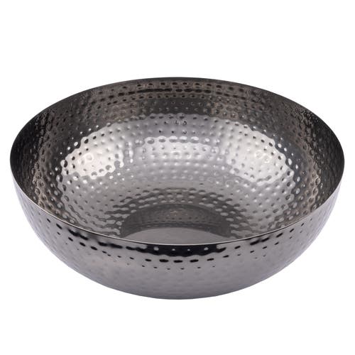 Storied Home Round Hammered Metal Bowl, Oxidized Silver In Gray