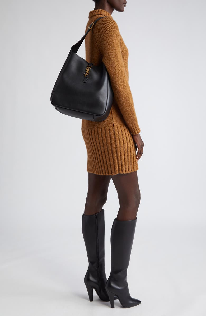 Saint Laurent Large Le 5 À 7 Leather Hobo Bag, Alternate, color, Noir